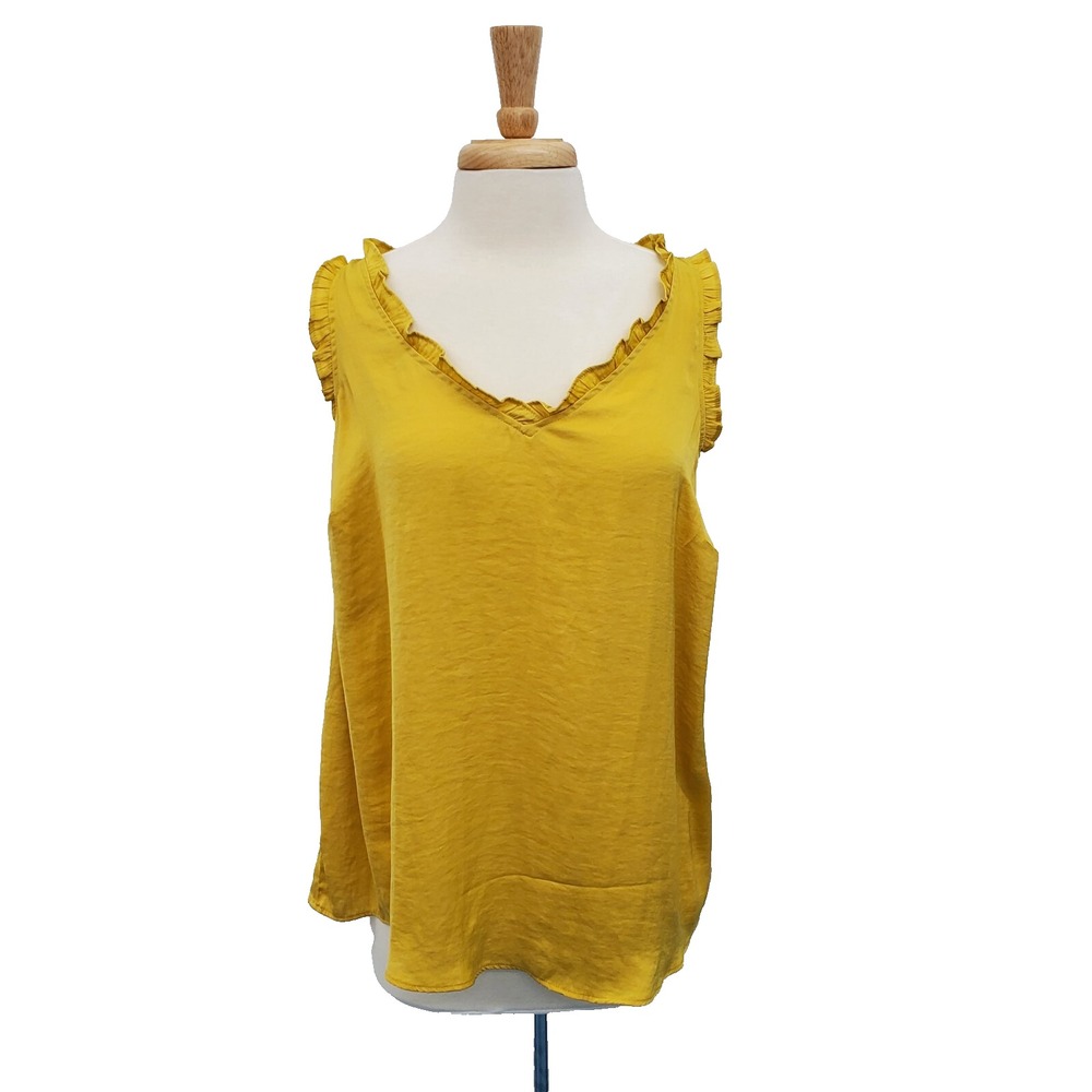 Lauren Conrad Womens Mustard Yellow Sleeveless V-Neck‎ Blouse Top Size 0X (14W)